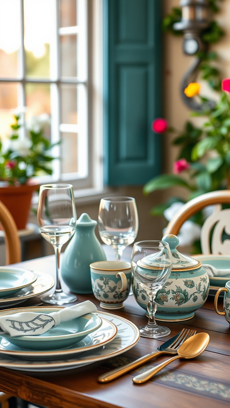 20 Stunning Ideas for Magical Al Fresco Dining Decor - 6. Vintage Dinnerware for a Touch of Class