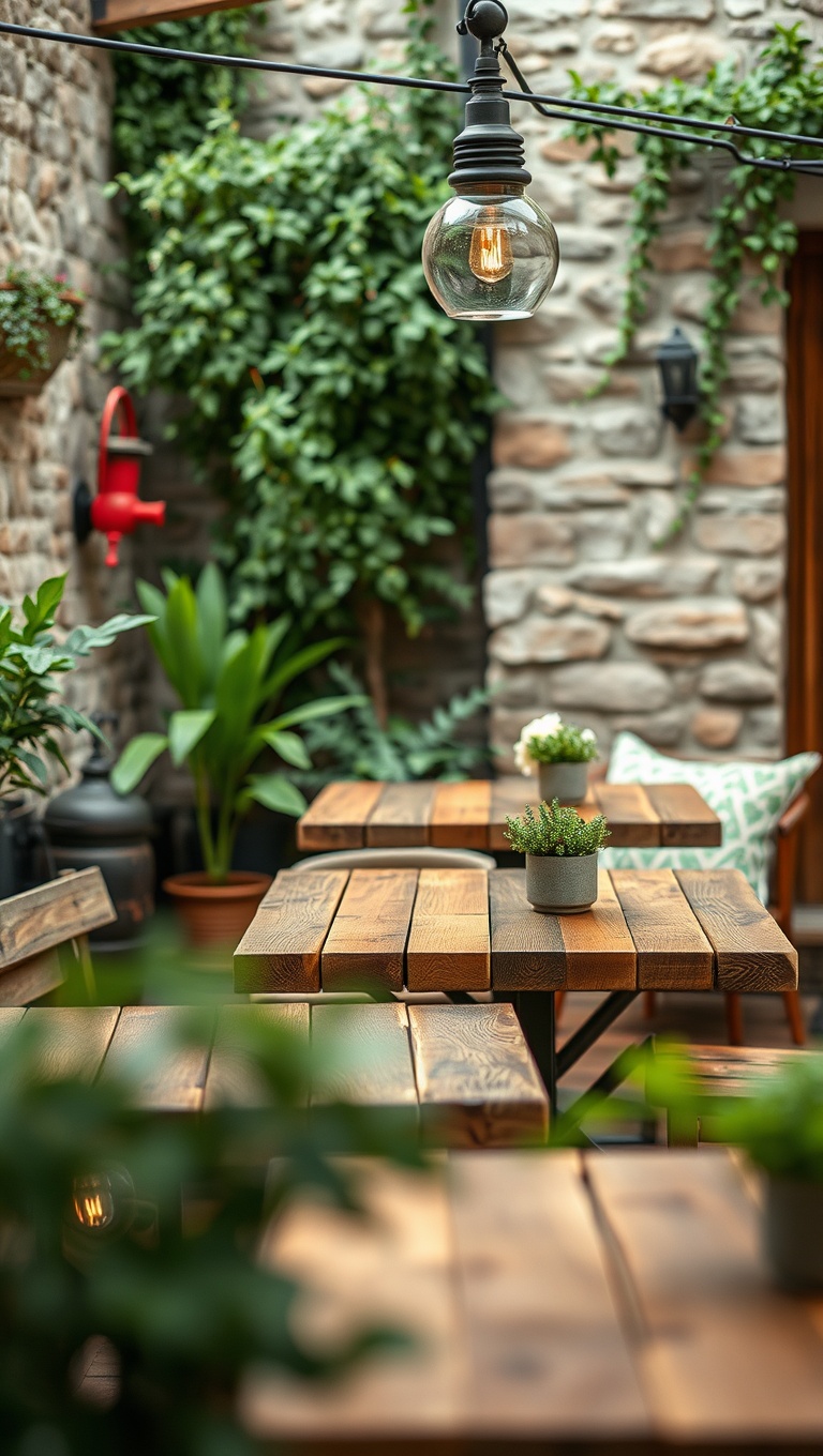 20 Stunning Ideas for Magical Al Fresco Dining Decor - 3. Rustic Wooden Tables for a Charming Touch