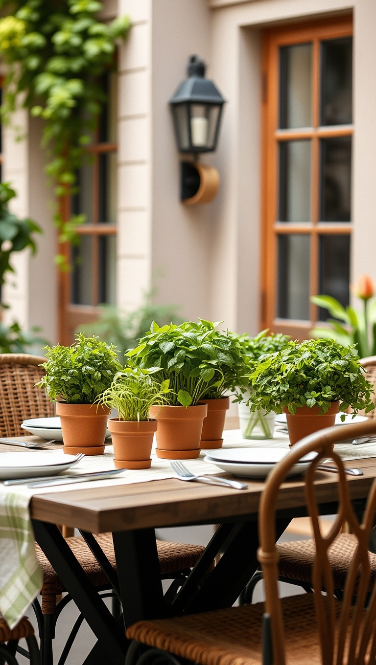 20 Stunning Ideas for Magical Al Fresco Dining Decor - 4. Potted Herbs as Centerpieces