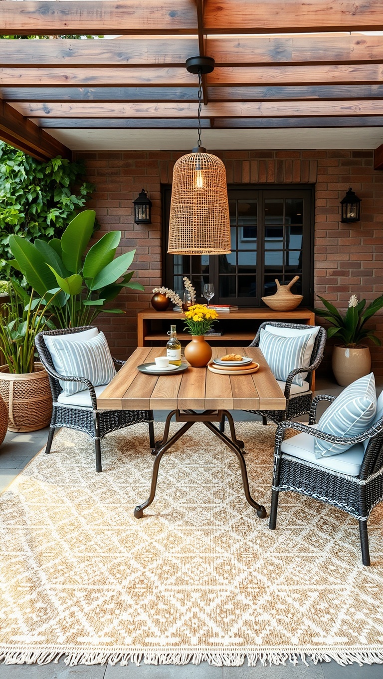 20 Stunning Ideas for Magical Al Fresco Dining Decor - 5. Elegant Outdoor Rugs for Comfort