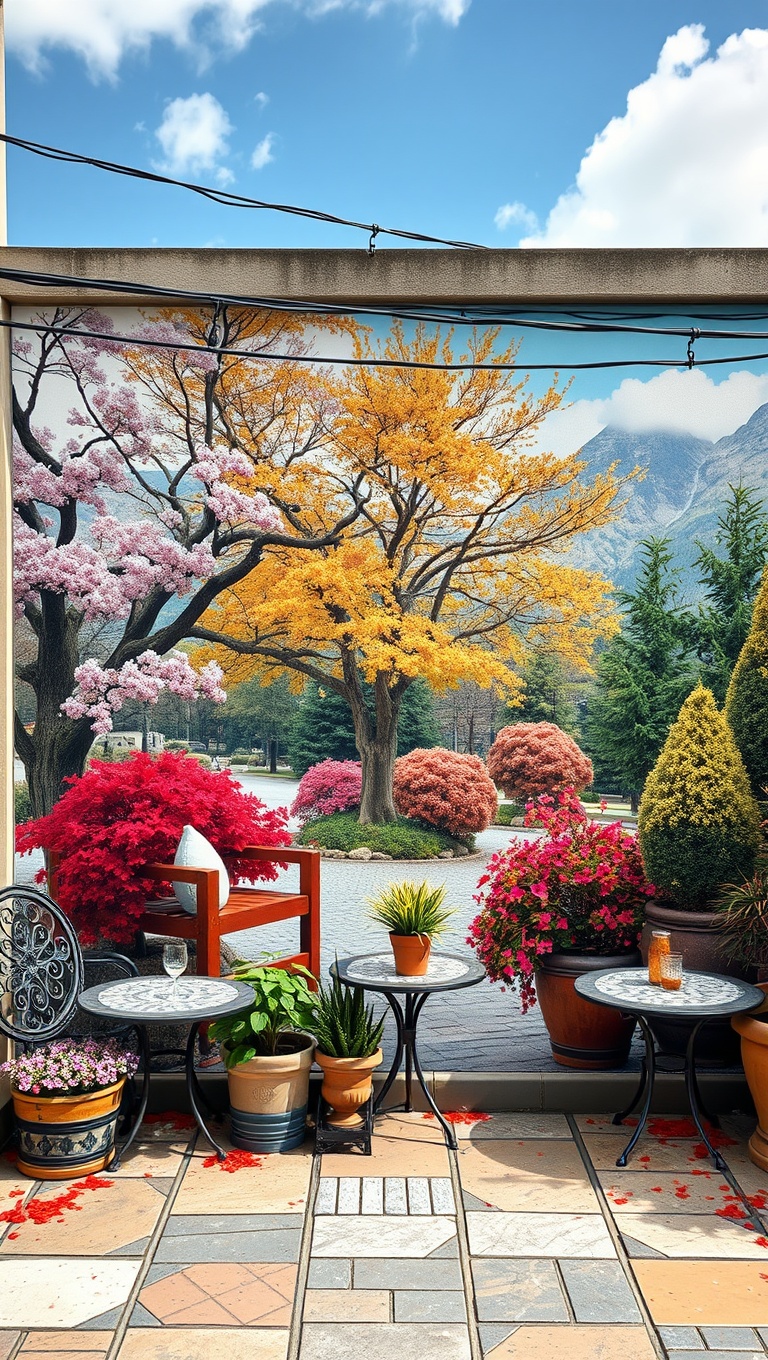 20 Whimsical Ideas to Transform Your Patio with Artistic Murals - 16. Seasonal Scenes: Celebrate Each Season