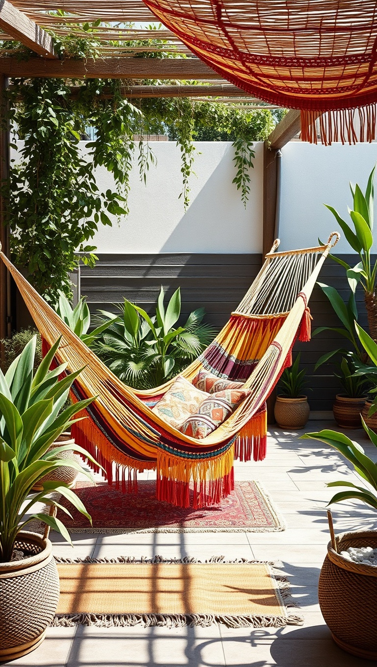 20 Bohemian Patio Textiles to Transform Your Outdoor Space - 15. Colorful Hammocks: Relax in Style