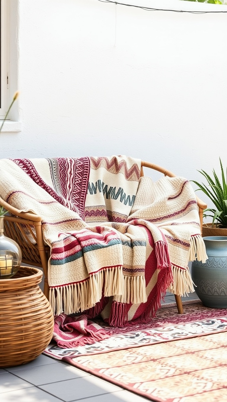 20 Bohemian Patio Textiles to Transform Your Outdoor Space - 5. Fringe-Trimmed Blankets: Cozy Chic