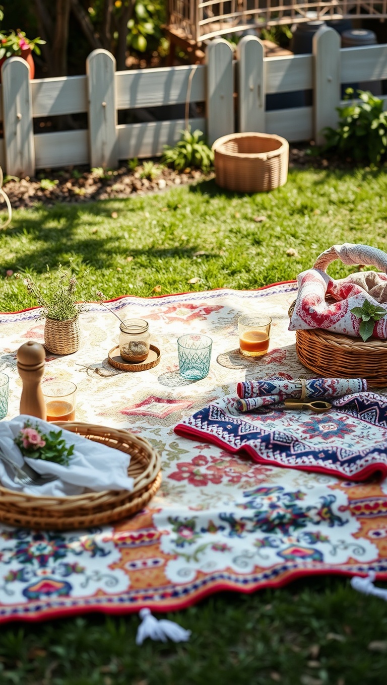 20 Bohemian Patio Textiles to Transform Your Outdoor Space - 12. Quilted Picnic Blankets: Perfect for Dining Al Fresco