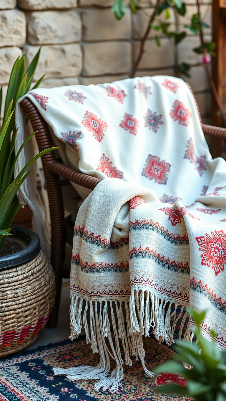 20 Bohemian Patio Textiles to Transform Your Outdoor Space - 13. Embroidered Throws: Handcrafted Beauty