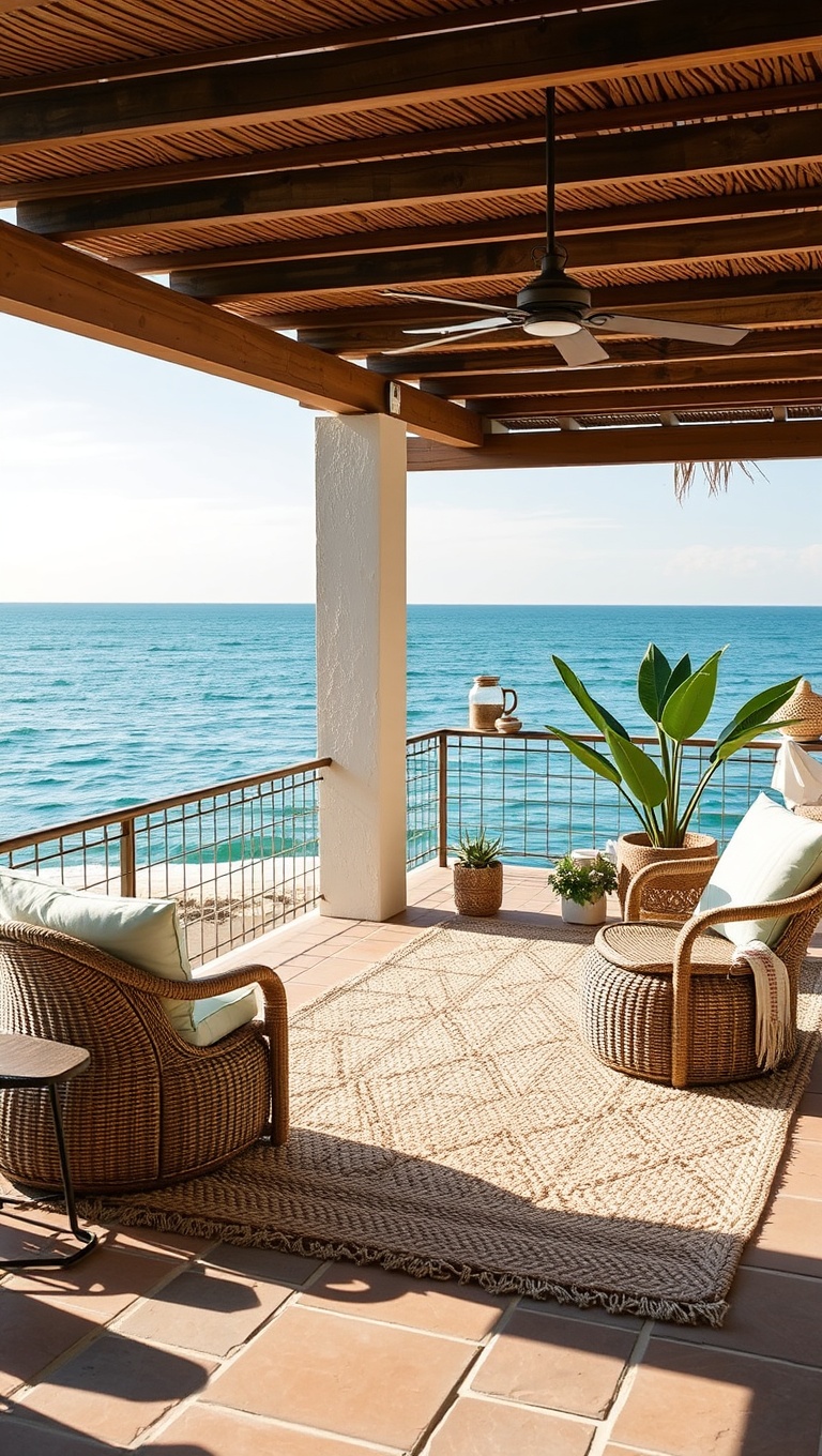 20 Coastal Decor Ideas to Transform Your Patio into a Seaside Paradise - 7. Beachy Rugs: Textiles That Feel Like Sand Underfoot