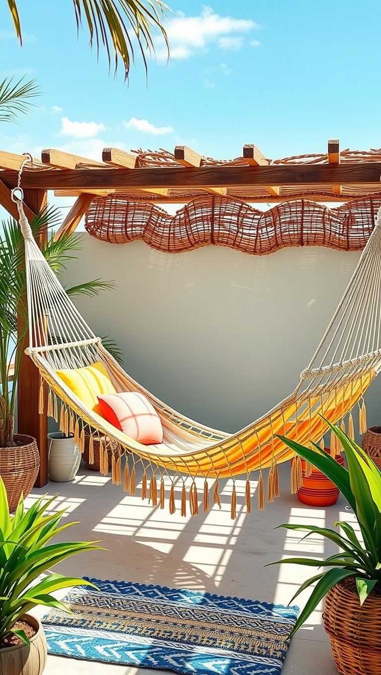 20 Coastal Decor Ideas to Transform Your Patio into a Seaside Paradise - 10. Hammocks: Relax Like You’re on Vacation