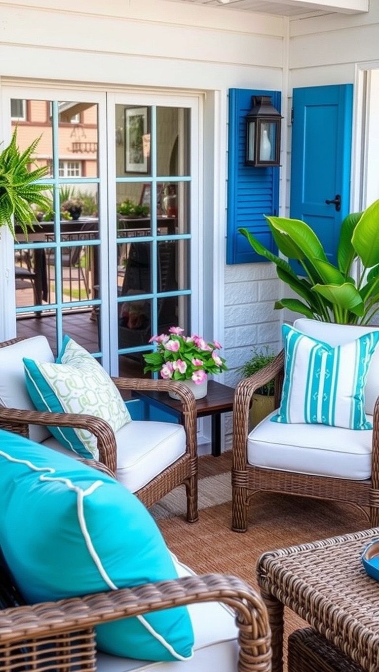 20 Coastal Decor Ideas to Transform Your Patio into a Seaside Paradise - Outdoor Pillows: Add Color and Comfort to Seating