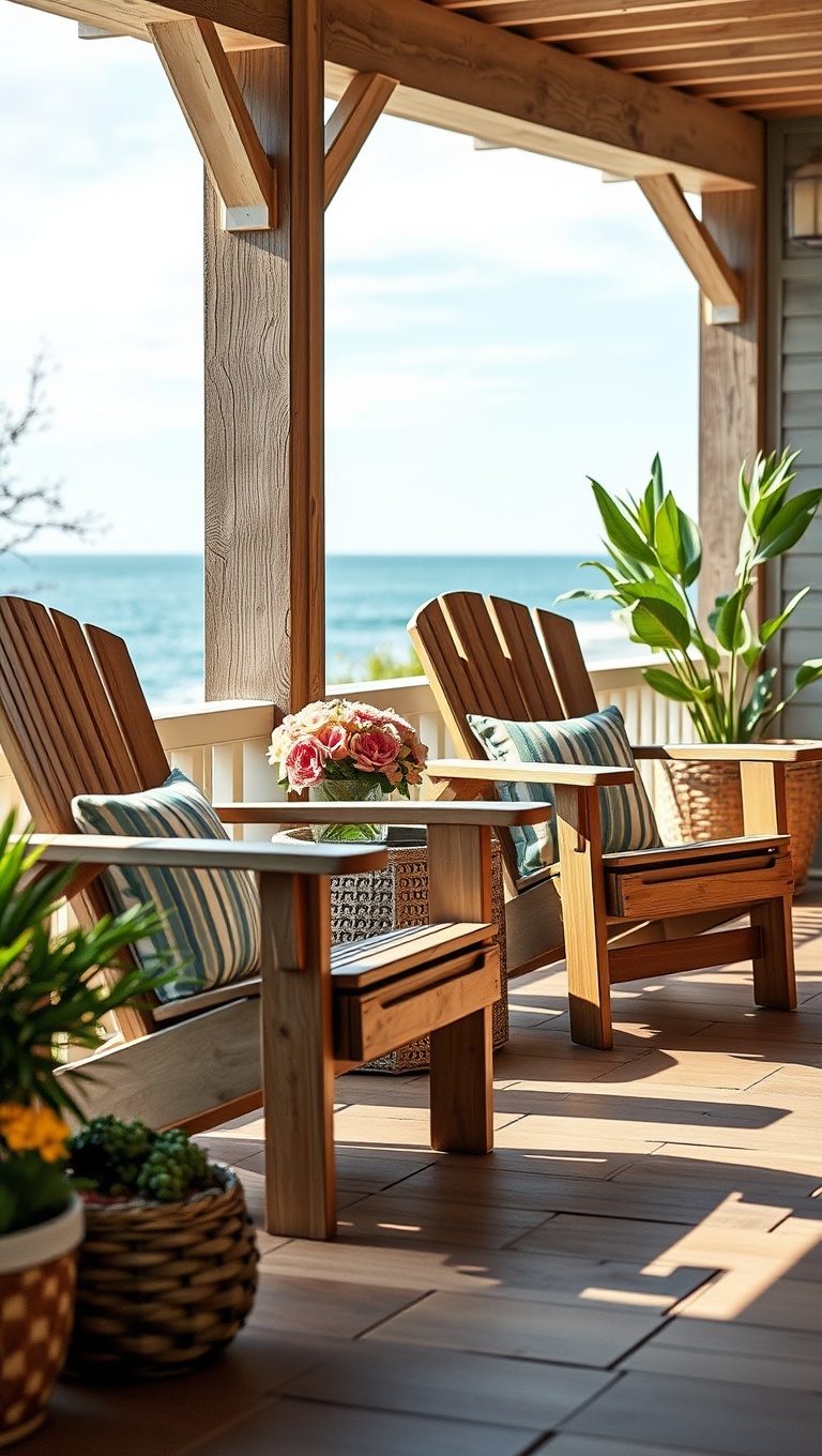 20 Coastal Decor Ideas to Transform Your Patio into a Seaside Paradise - 14. Adirondack Chairs: Classic Comfort with a Coastal Twist