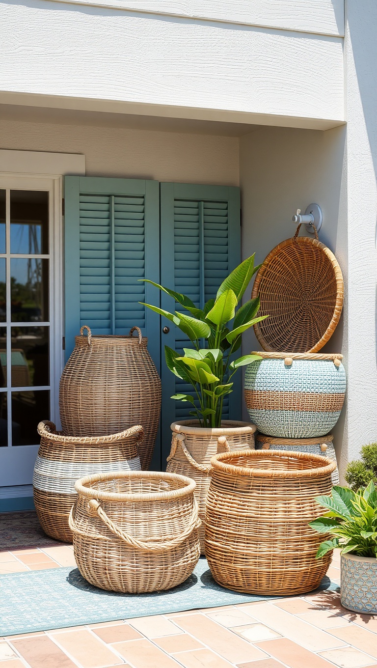 20 Coastal Decor Ideas to Transform Your Patio into a Seaside Paradise - 9. Woven Baskets: Perfect for Storage and Style