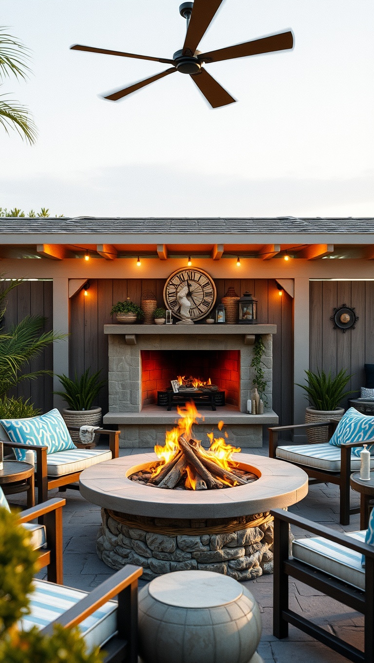 20 Coastal Decor Ideas to Transform Your Patio into a Seaside Paradise - 20. Coastal Fire Pit: Gather Around for Warmth and Stories
