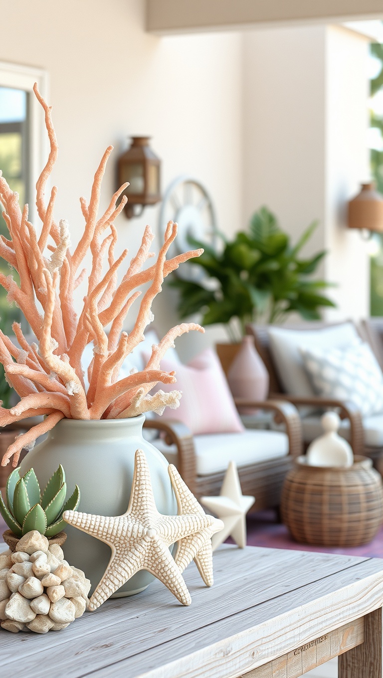 20 Coastal Decor Ideas to Transform Your Patio into a Seaside Paradise - 8. Coral and Starfish Decor: Add a Touch of the Sea