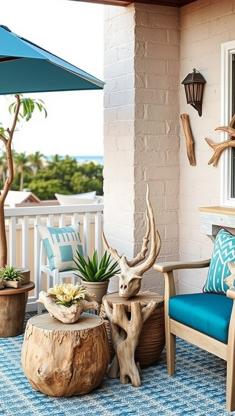20 Coastal Decor Ideas to Transform Your Patio into a Seaside Paradise - 4. Driftwood Accents: Rustic Charm for Your Decor