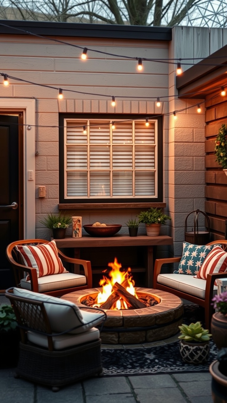 20 Cozy Corner Patio Nooks You’ll Love to Relax In - 7. Set Up a Mini Fire Pit for Chilly Nights
