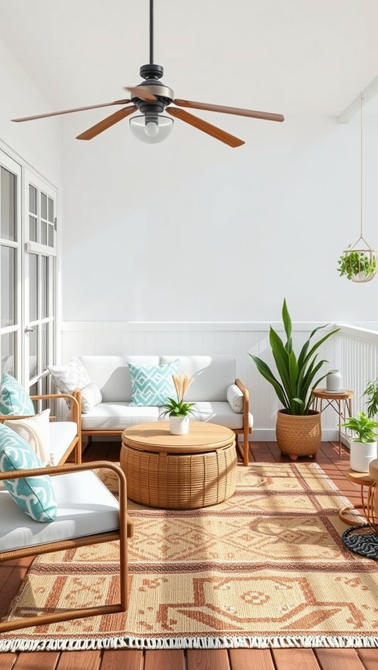 20 Cozy Patio Rug Ideas to Transform Your Outdoor Space - 17. Bright Whites for a Clean, Fresh Look