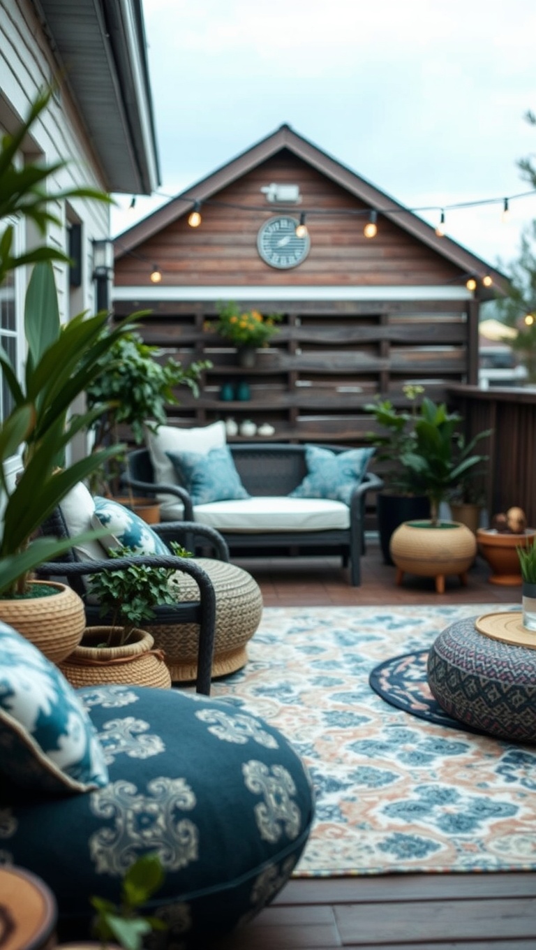 20 Cozy Patio Rug Ideas to Transform Your Outdoor Space - 6. Weatherproof Wonders: Outdoor-Friendly Fabrics