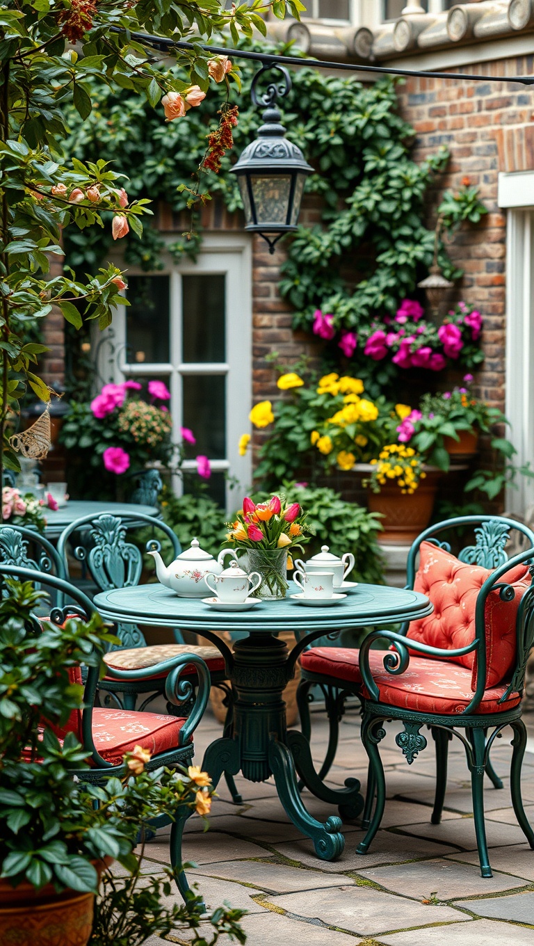 20 Magical Ideas for Your Enchanted Garden Patio - 8. Vintage Tea Sets: Dine in Style