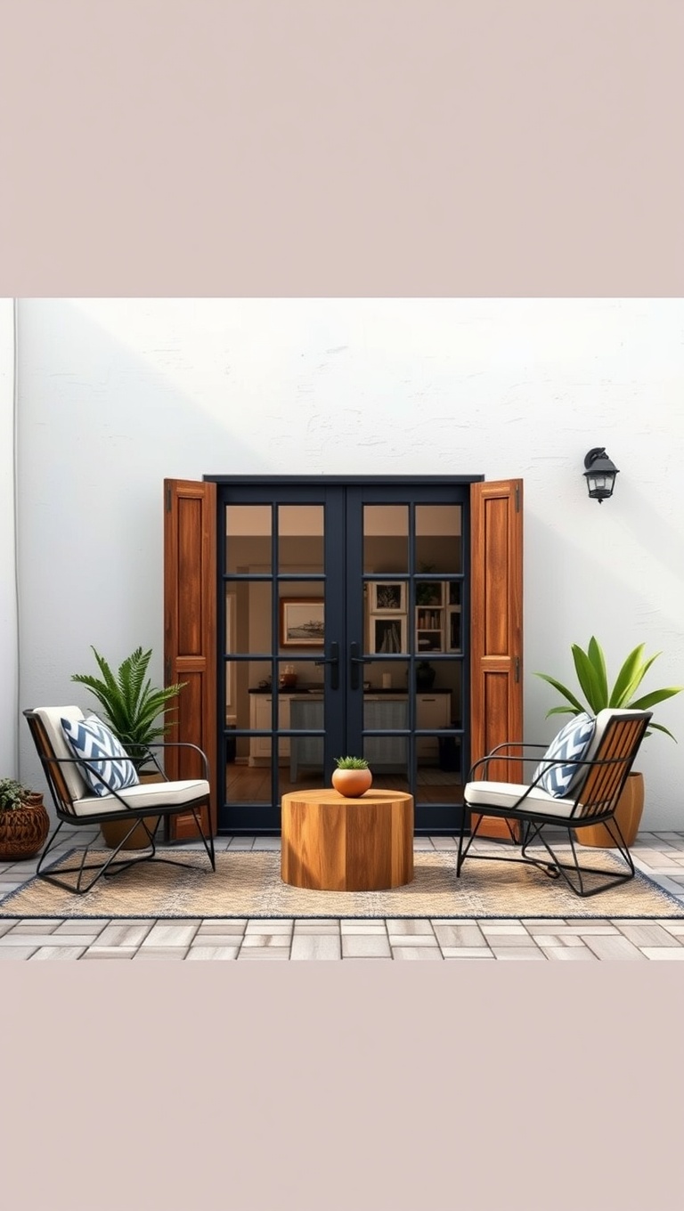 20 Fabulous Furniture Arrangements for Cozy Small Patios - 15. Modern Mix: Metal and Wood Combo for an Eclectic Look