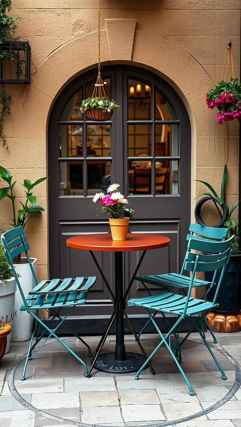 20 Fabulous Furniture Arrangements for Cozy Small Patios - 1. The Classic Café Set-Up: Bistro Table and Chairs