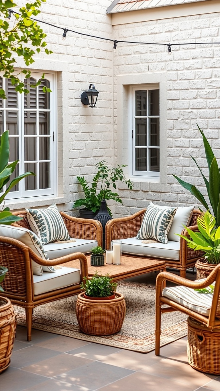 20 Fabulous Furniture Arrangements for Cozy Small Patios - 2. Layered Textures: Combine Cushioned Seating with Woven Accents