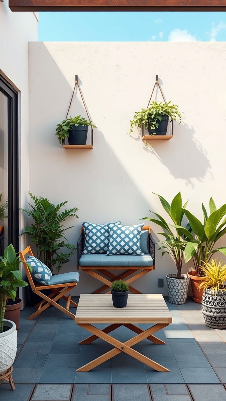 20 Fabulous Furniture Arrangements for Cozy Small Patios - 5. Vertical Vibes: Wall-Mounted Foldable Furniture