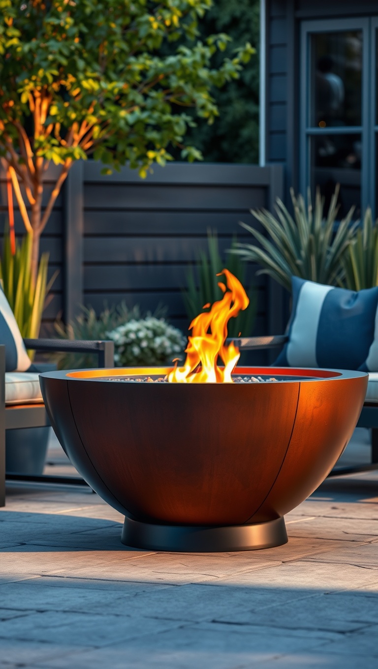 20 Hot Ideas and Inspiration for Modern Patio Fire Pits - 1. Sleek and Stylish Steel Fire Pits