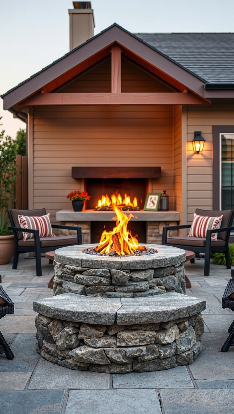 20 Hot Ideas and Inspiration for Modern Patio Fire Pits - 2. Rustic Stone Fire Pit for Cozy Vibes