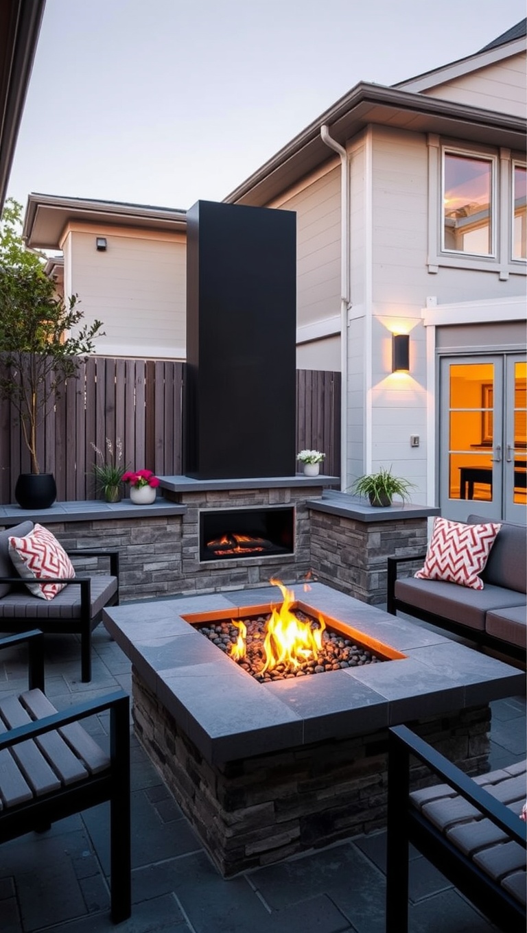 20 Hot Ideas and Inspiration for Modern Patio Fire Pits - 15. Custom Built-in Fire Pit Benches