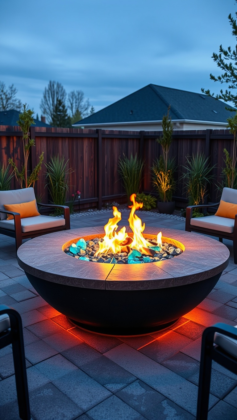 20 Hot Ideas and Inspiration for Modern Patio Fire Pits - 14. Fire Pit with Decorative Glass Rocks