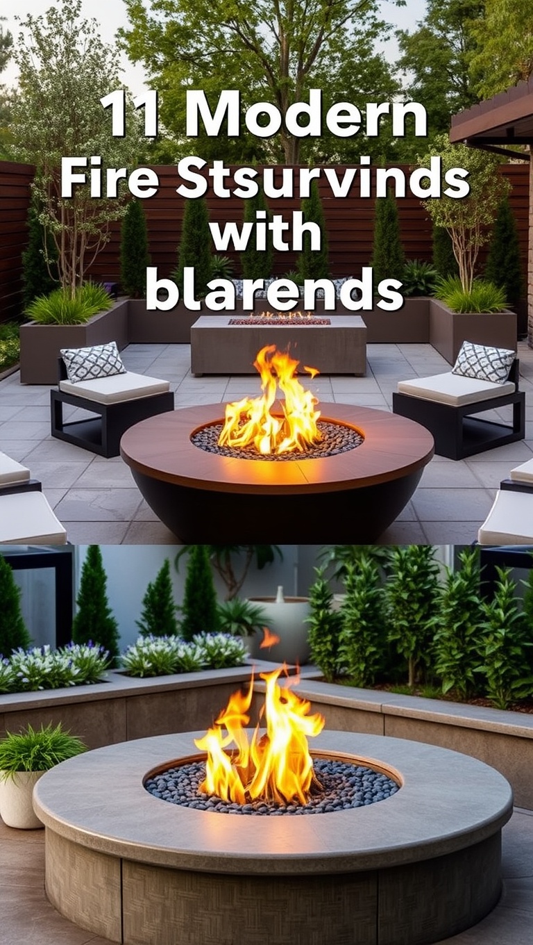 20 Hot Ideas and Inspiration for Modern Patio Fire Pits - 11. Modern Fire Pit Surrounds with Planters