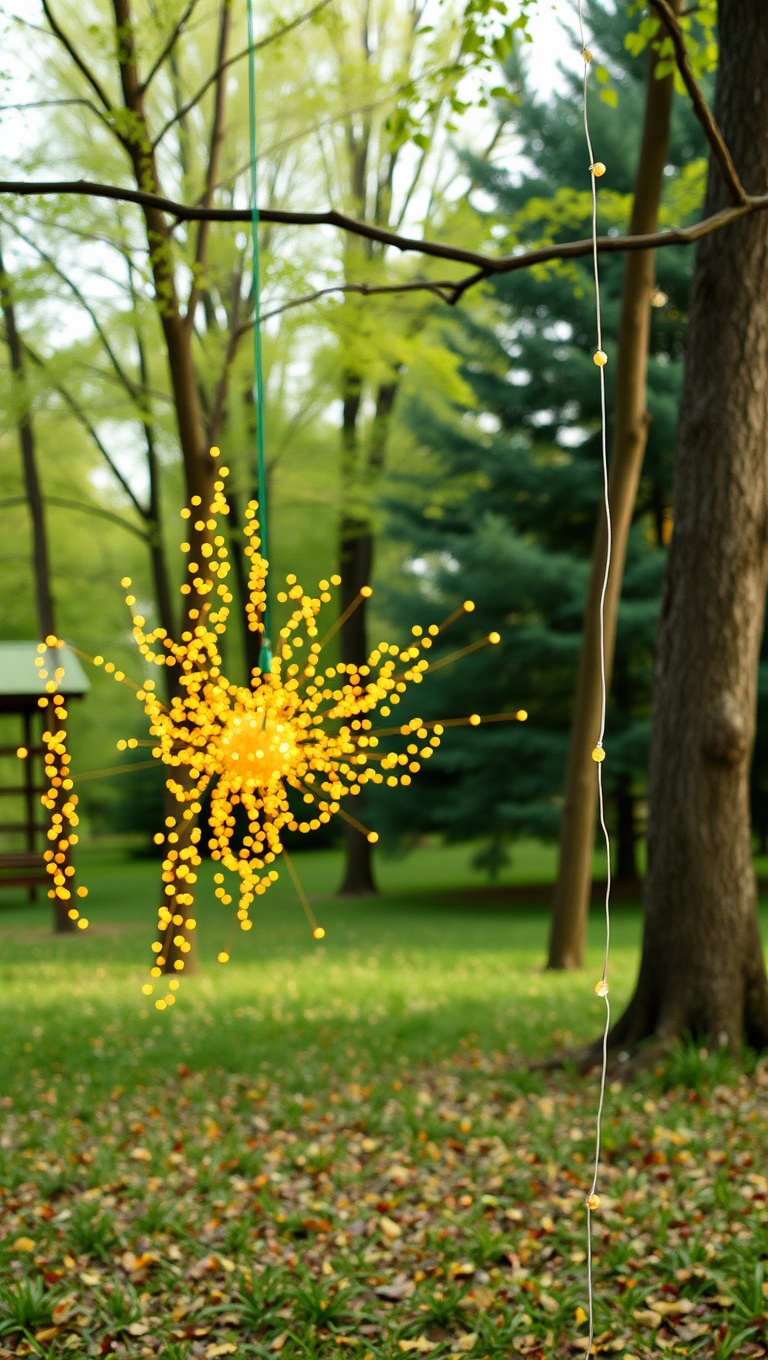 20 Creative Outdoor Art and Craft Ideas to Brighten Your Space - Outdoor String Art: Twinkle in the Trees