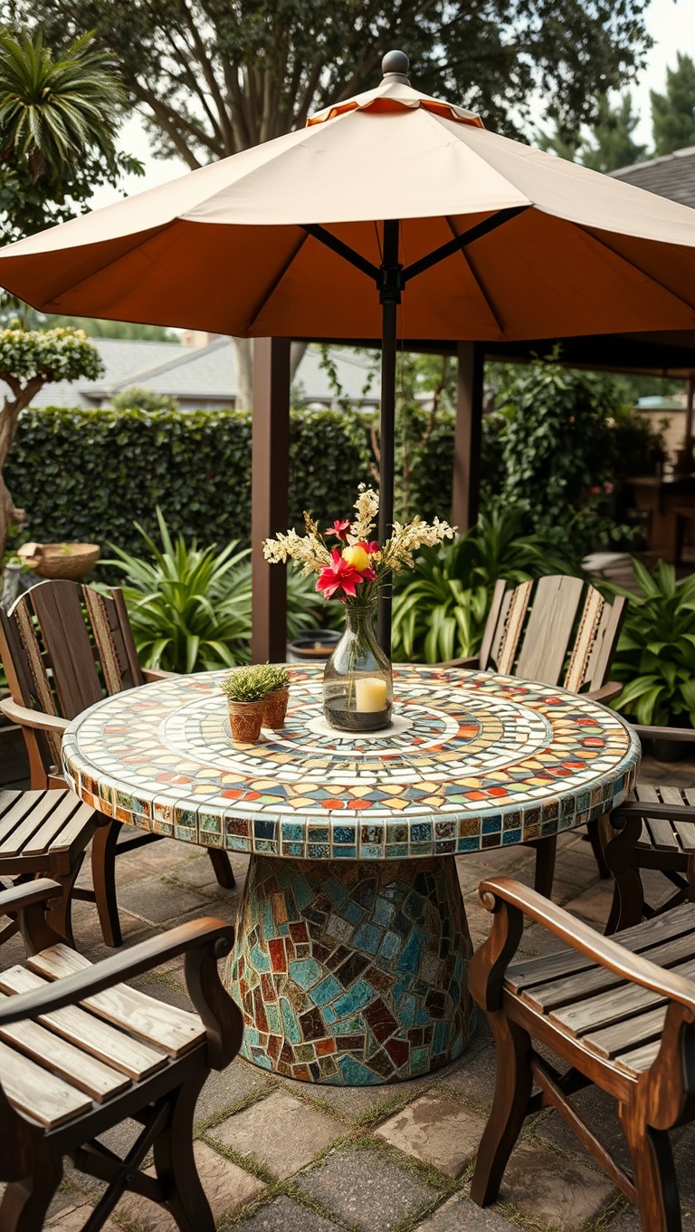 20 Creative Outdoor Art and Craft Ideas to Brighten Your Space - Outdoor Mosaic Table: A Crafty Centerpiece