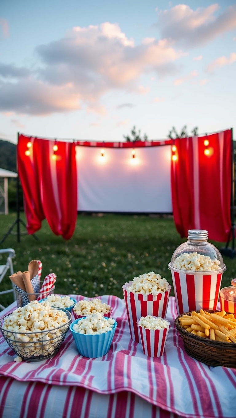 20 Creative Ideas for the Perfect Outdoor Movie Night! - 12. DIY Popcorn Bar: Customize Your Snack Experience