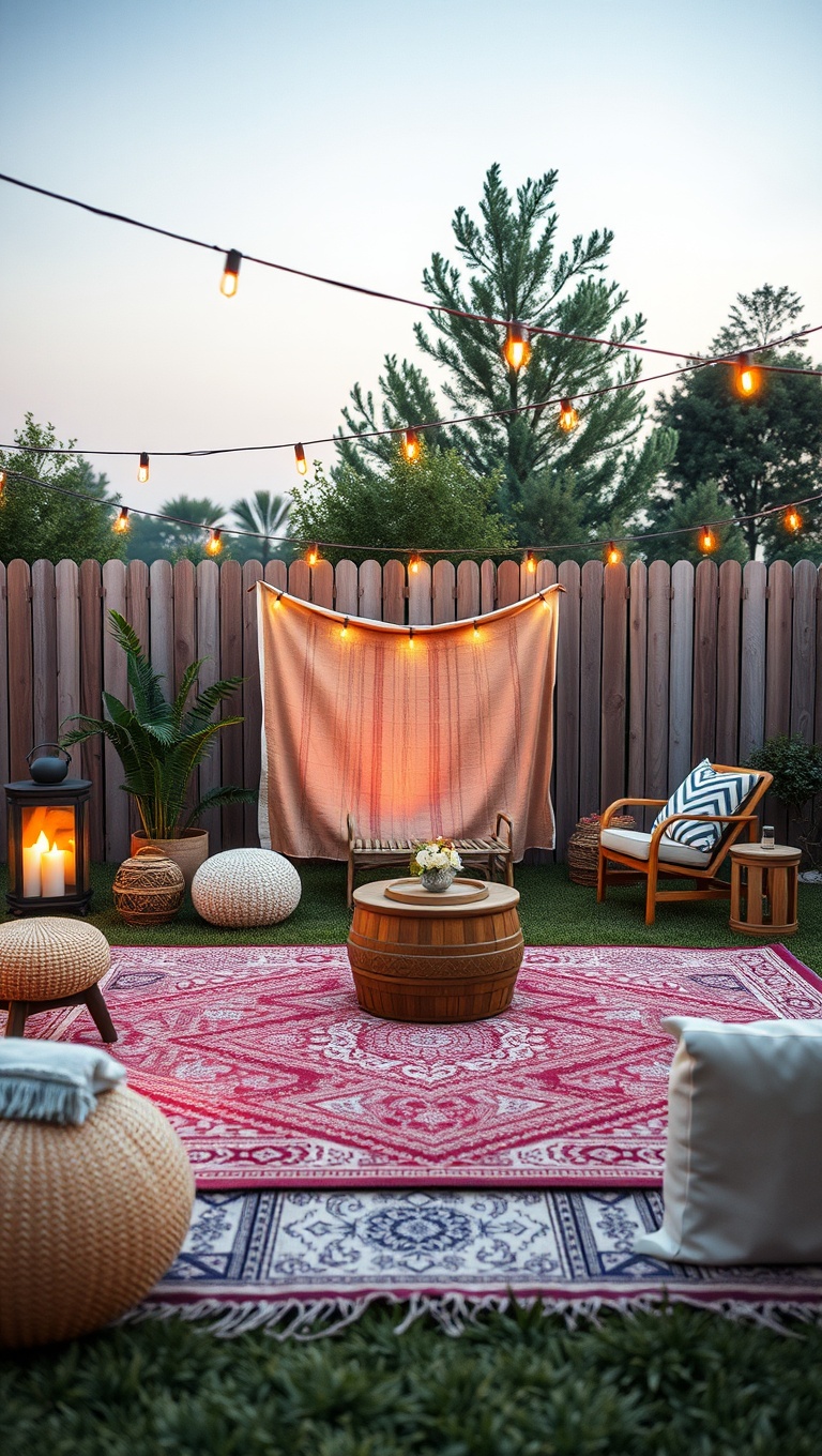 20 Creative Ideas for the Perfect Outdoor Movie Night! - 15. Outdoor Rugs: Define Your Movie Space in Style