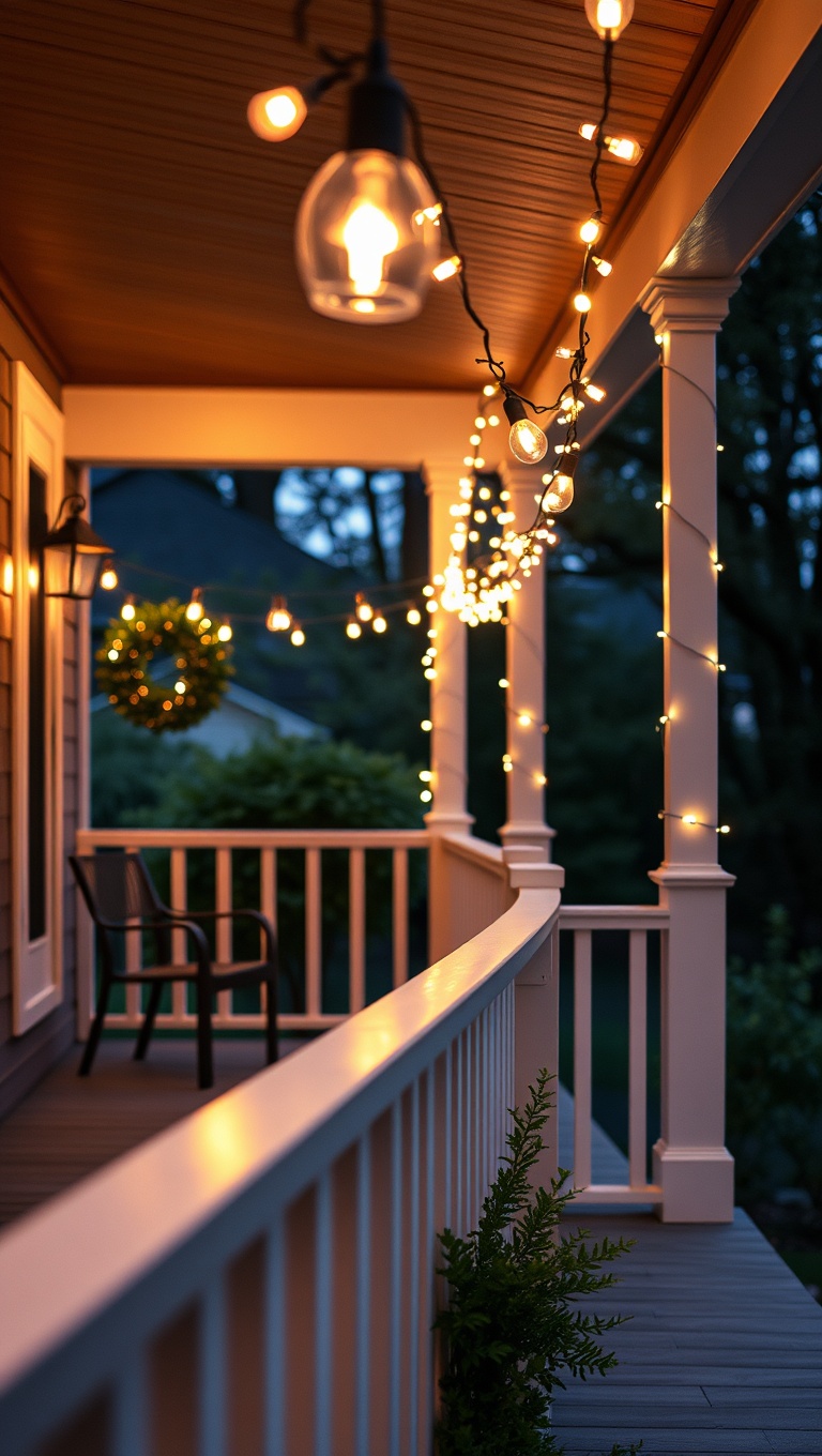 20 Twinkling Ideas to Brighten Up Your Outdoors with String Lights - 13. Porch Perfection: Wrap Around Railings for Cheer