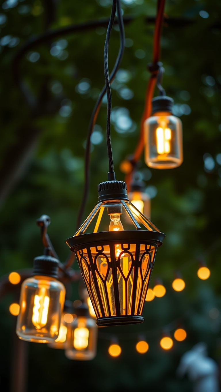 20 Twinkling Ideas to Brighten Up Your Outdoors with String Lights - 17. DIY Lanterns: Create Your Own Light Fixtures