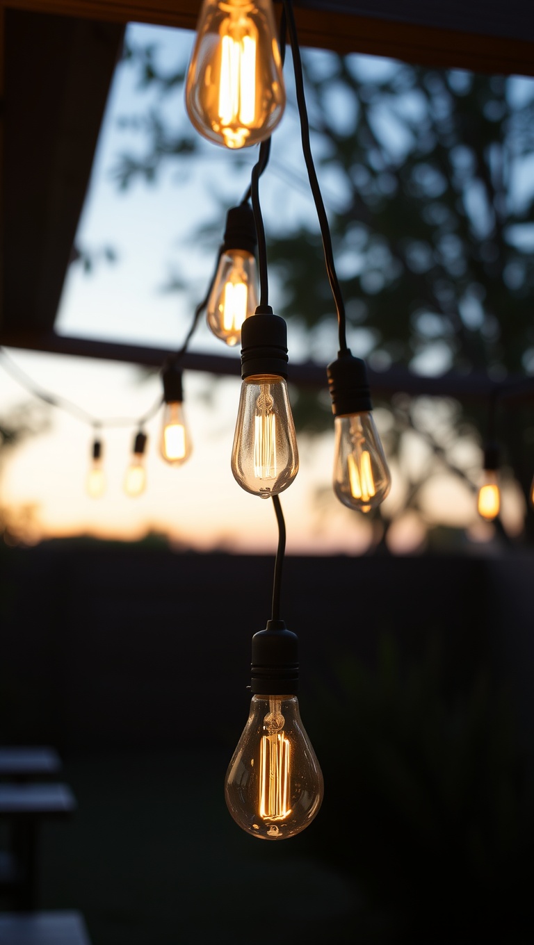 20 Twinkling Ideas to Brighten Up Your Outdoors with String Lights - 14. Vintage Vibes: Use Edison Bulbs for a Retro Touch