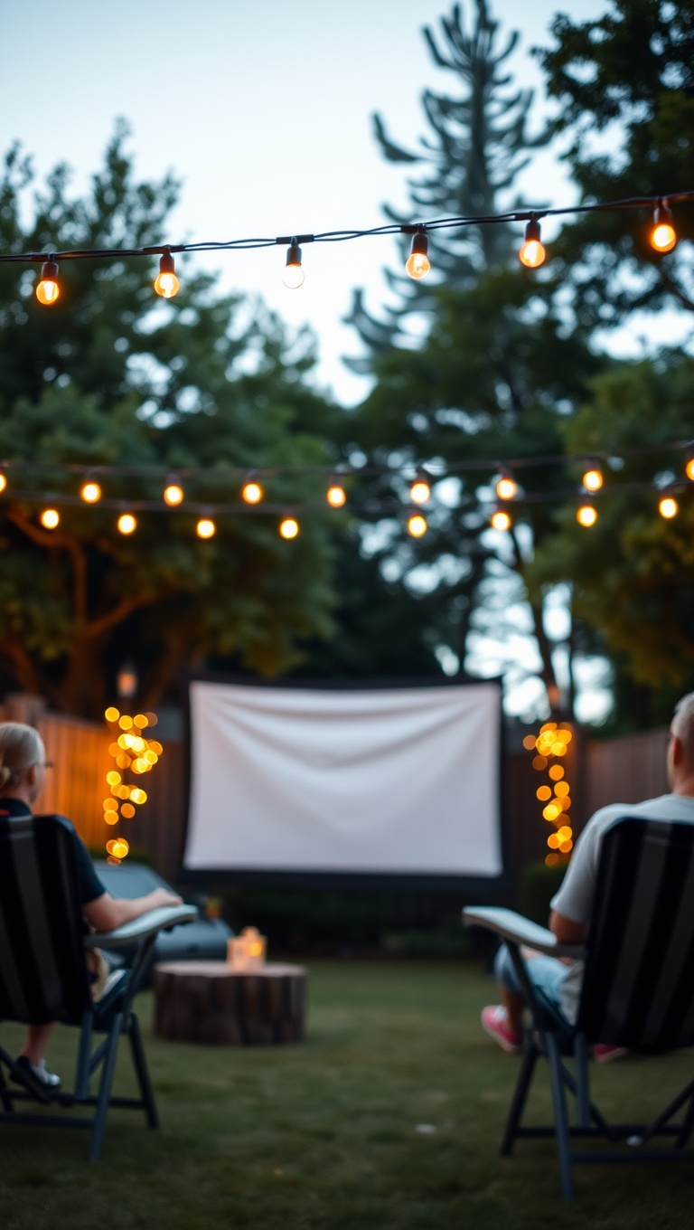 20 Twinkling Ideas to Brighten Up Your Outdoors with String Lights - 10. Outdoor Movie Night: Create a Screen with Lights