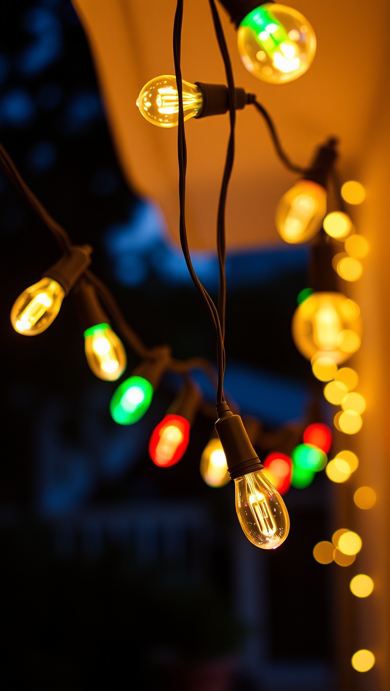 20 Twinkling Ideas to Brighten Up Your Outdoors with String Lights - 15. Seasonal Switch-Up: Change Colors for Holidays