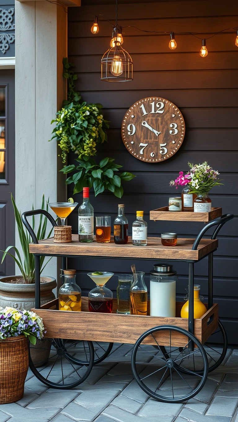 20 Creative Ideas for Your Perfect Patio Drink Station - 1. Rustic Bar Cart Bliss