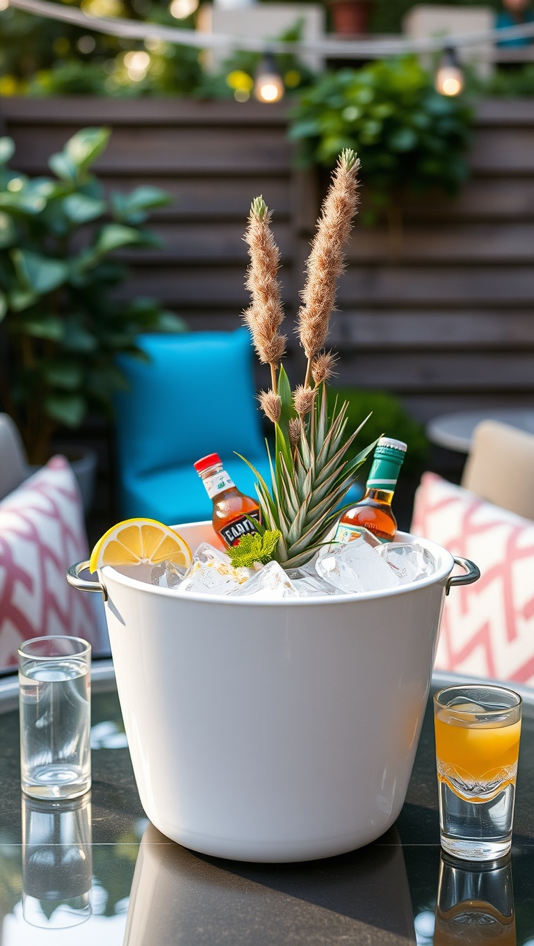 20 Creative Ideas for Your Perfect Patio Drink Station - 13. Stylish Ice Bucket Centerpiece