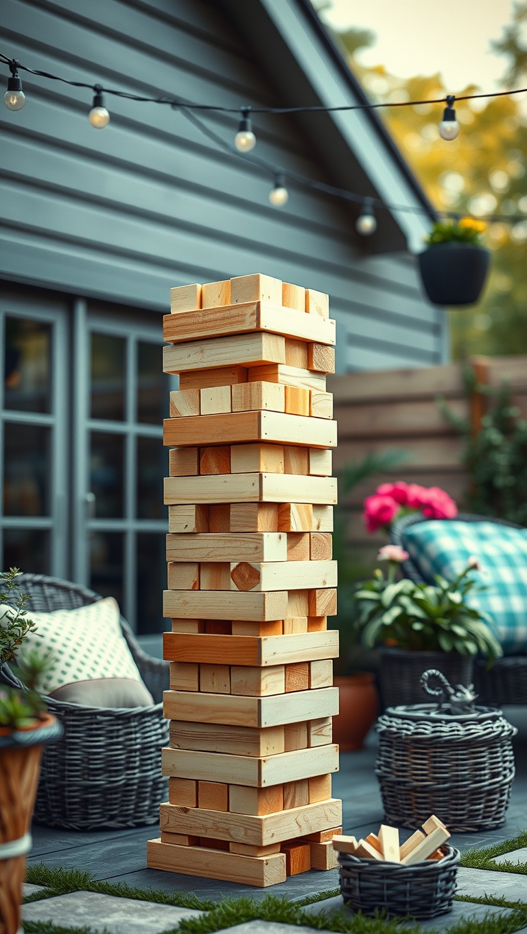 20 Fun and Creative Patio Games and Activities to Keep You Entertained - 2. DIY Giant Jenga: Build Your Fun