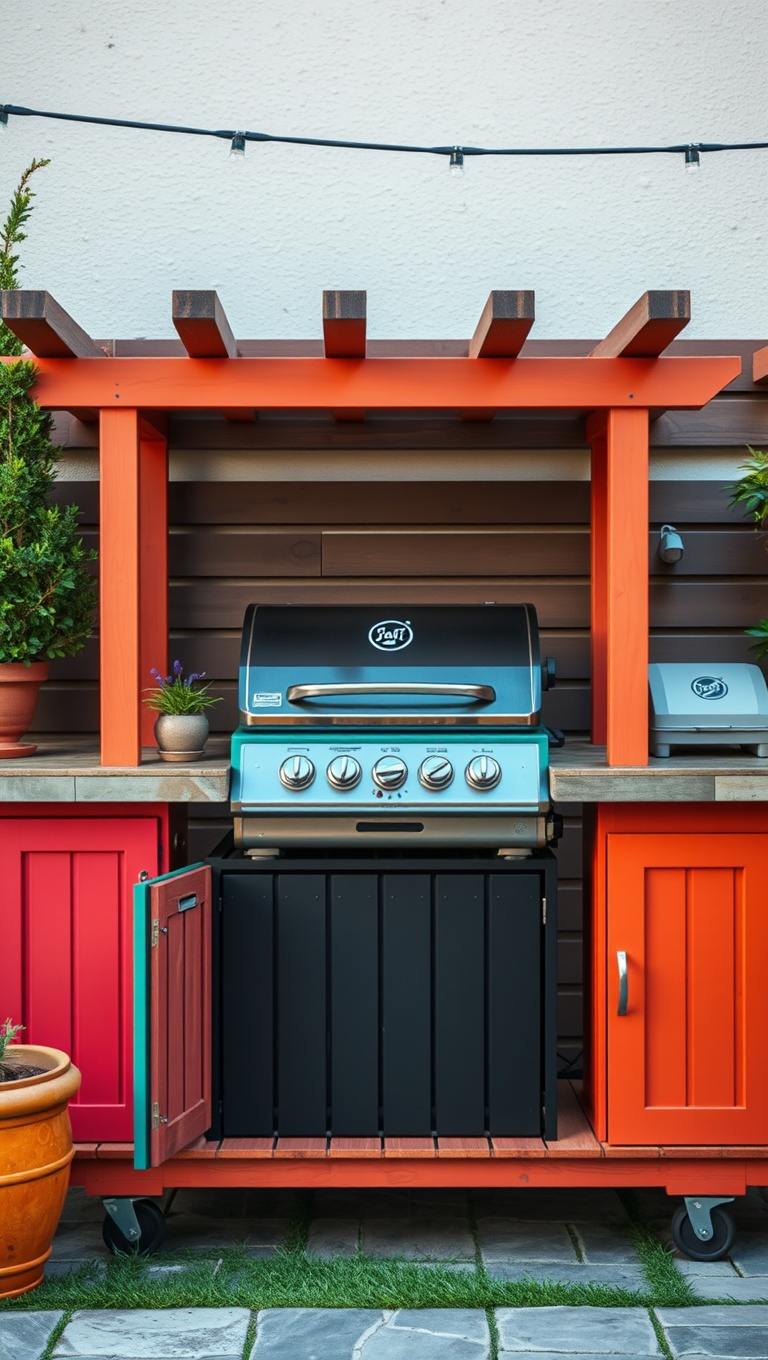 20 Creative Ideas for the Perfect Patio Grilling Station - 10. Colorful Grill Cart