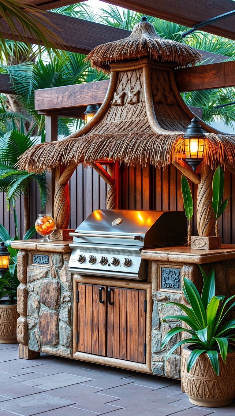 20 Creative Ideas for the Perfect Patio Grilling Station - 12. Tropical Tiki Grill Station