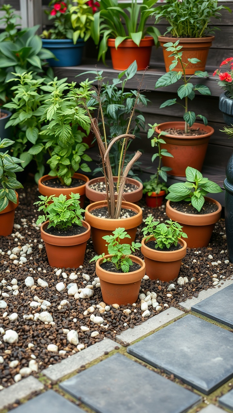 20 Creative Ideas for Your Patio Herb Garden: Grow Freshness Right at Home! - 16. Buried Pots: Create a Hidden Herb Oasis