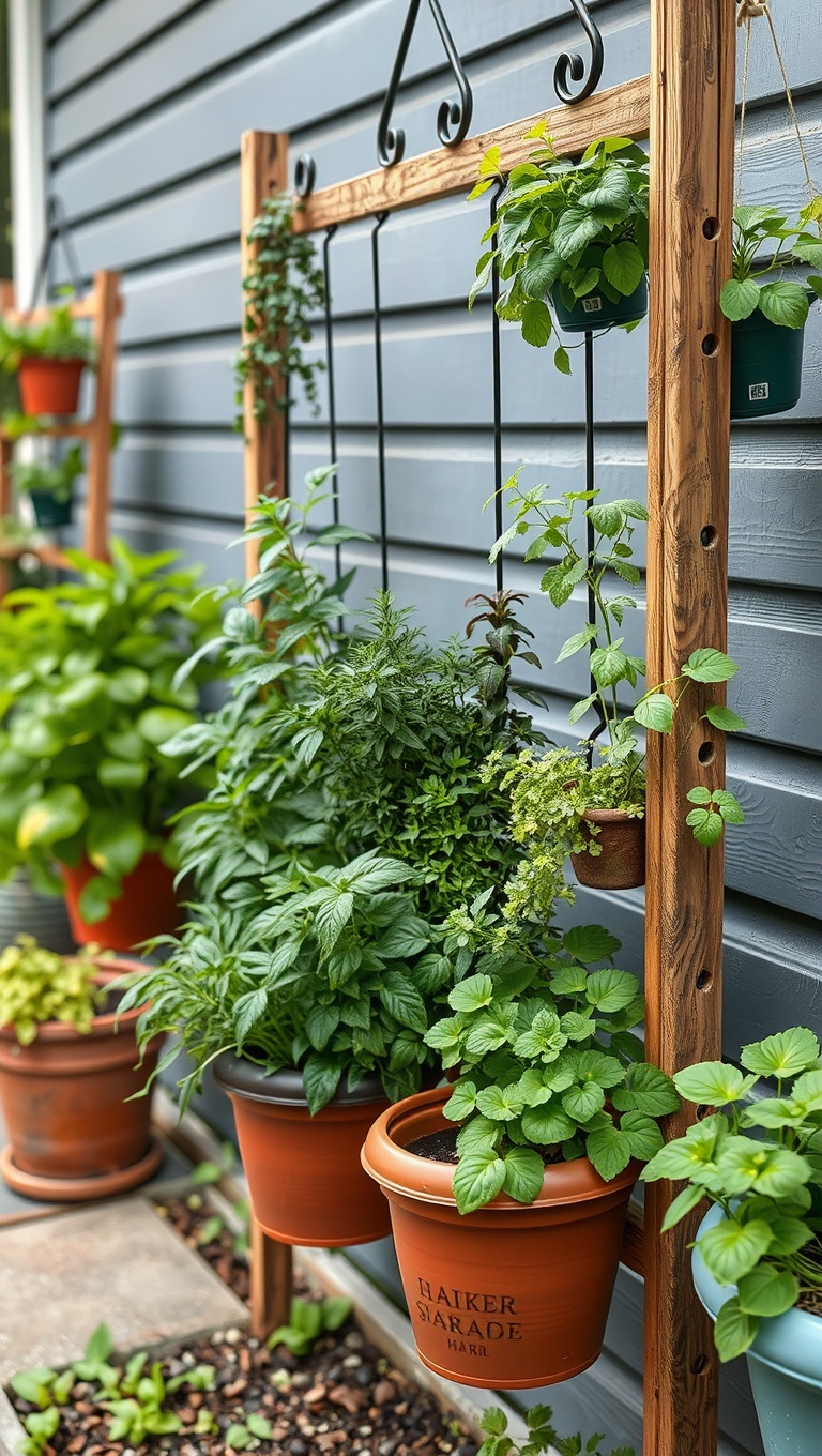 20 Creative Ideas for Your Patio Herb Garden: Grow Freshness Right at Home! - 17. Hanging Herb Garden: Use a Trellis for Vertical Growing