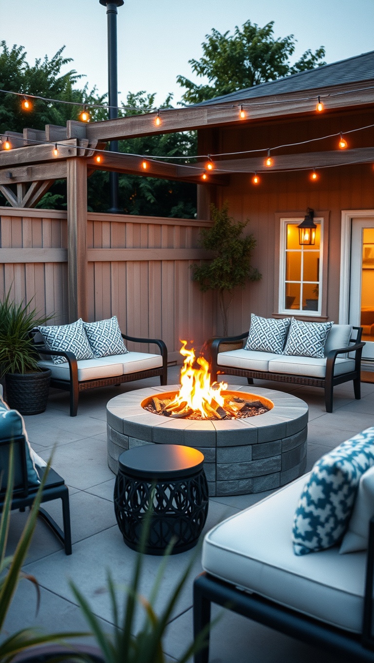 20 Cozy Inspirations for Your Dream Patio Lounge Area - 6. Cozy Fire Pit for Nighttime Gatherings