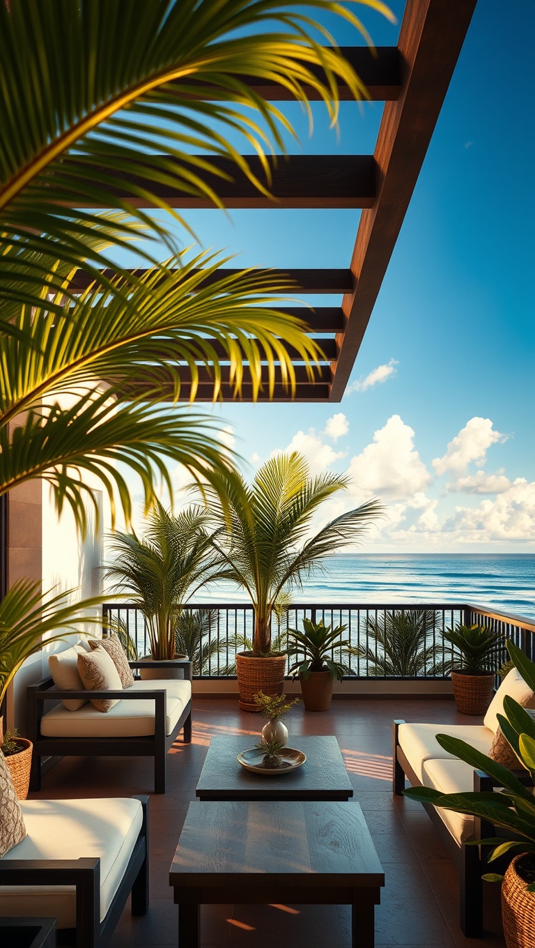 20 Cozy Inspirations for Your Dream Patio Lounge Area - 3. Tropical Paradise with Palm Plants