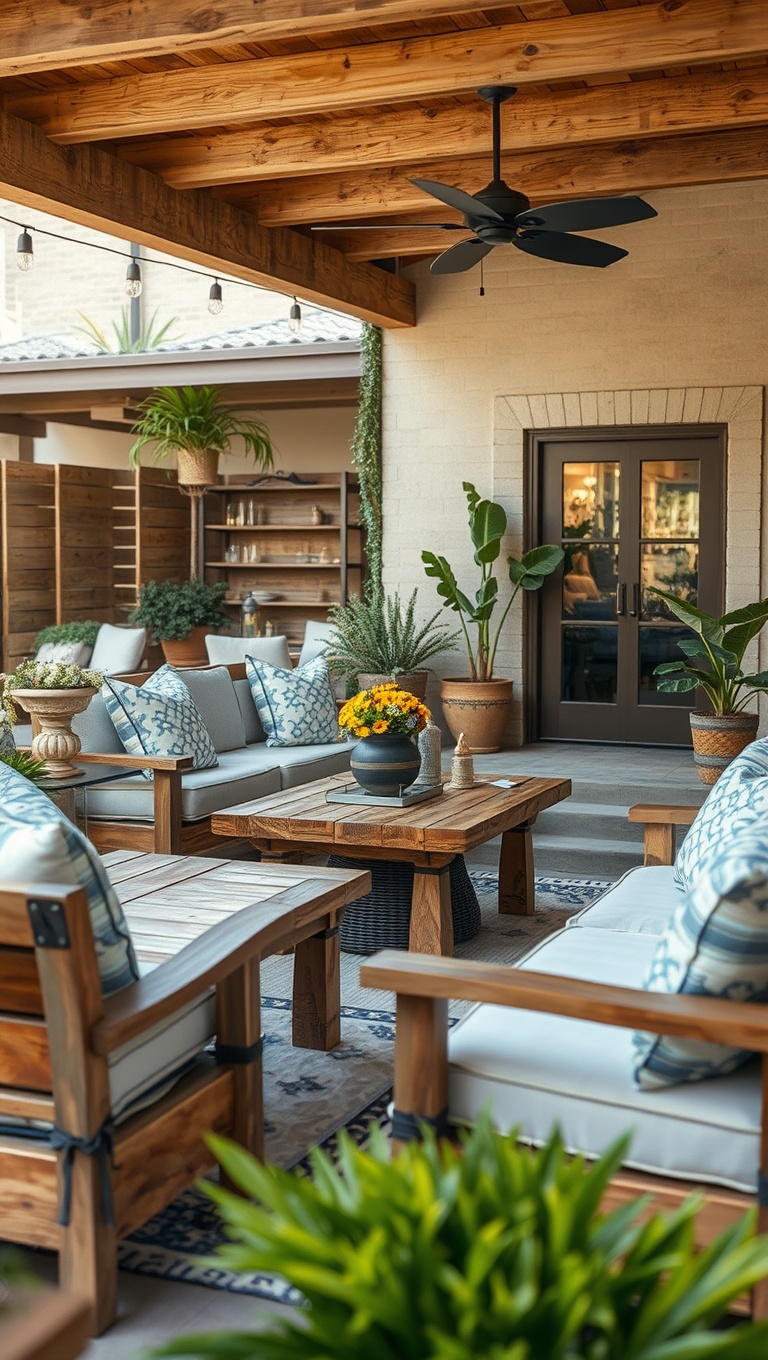 20 Cozy Inspirations for Your Dream Patio Lounge Area - 2. Rustic Charm with Reclaimed Wood Furniture