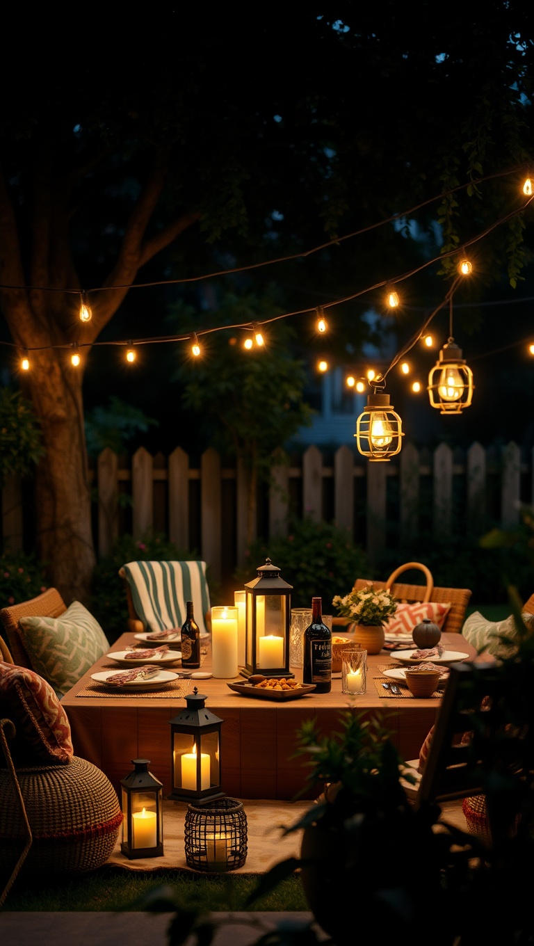 20 Whimsical Patio Picnic Ideas to Spark Your Summer Vibes - 6. Cozy Lantern Lighting
